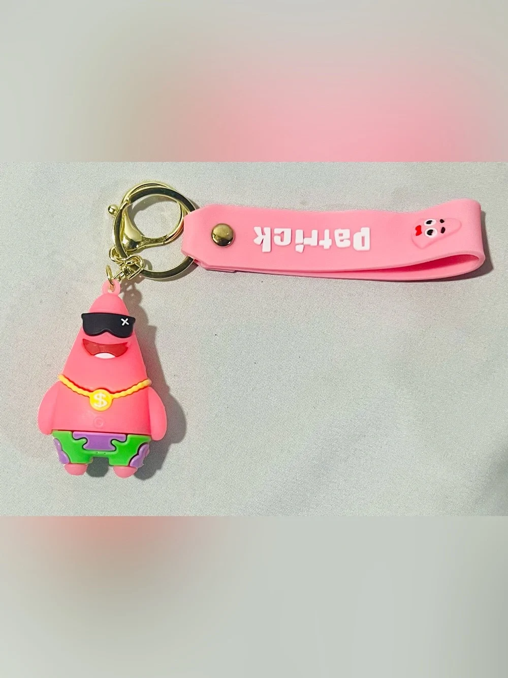 Pink Star Silicone Keychain with Strap - Patrick Sponge Bob
